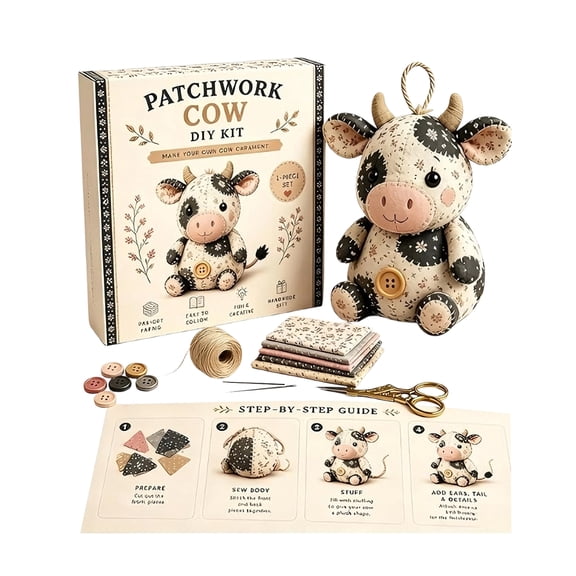 Minibee Patchwork Cow DIY Sewing Kit Knit Fabric Craft Set 5.12 x 1.97 Inch for Home Decor Sewing Projects A 2 Pack of 1