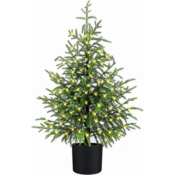 Minibee 3FT Realistic Potted Christmas Tree - Pre-Lit with 70 LEDs, Norfolk Pine Twinkle Christmas Tree for Holiday & Living Room Display