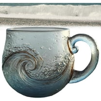Minibee Sea Glass Wave Mug, Handblown with a Textured Ocean Swirl, Unique Glass Coffee & Tea Cup for Beach-Themed Kitchens and Thoughtful Gift Giving