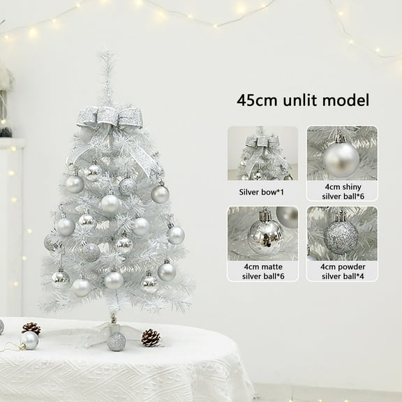 Minibee Silver Mini Christmas Tree with LED Lights, Artificial Tabletop Small Christmas Tree for Holiday Decor, Warm Light and Pre-Decorated Design