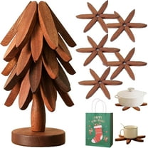 Minibee Tree Trivet Set – Premium Natural Tree Trivet Set with 5 Heat-Resistant Trivets & Tree Stand, Perfect for Kitchen and Dining Table