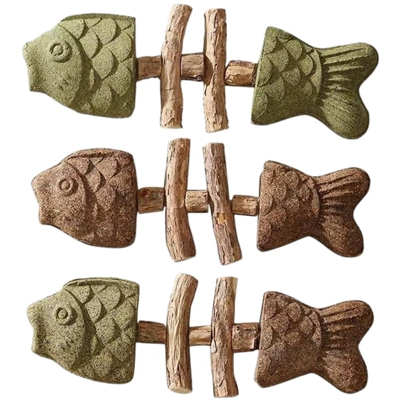Minibee Wooden Fish Shaped Catnip Chew Stick Cat Teething Toy for Interactive Feline Play,3 Count