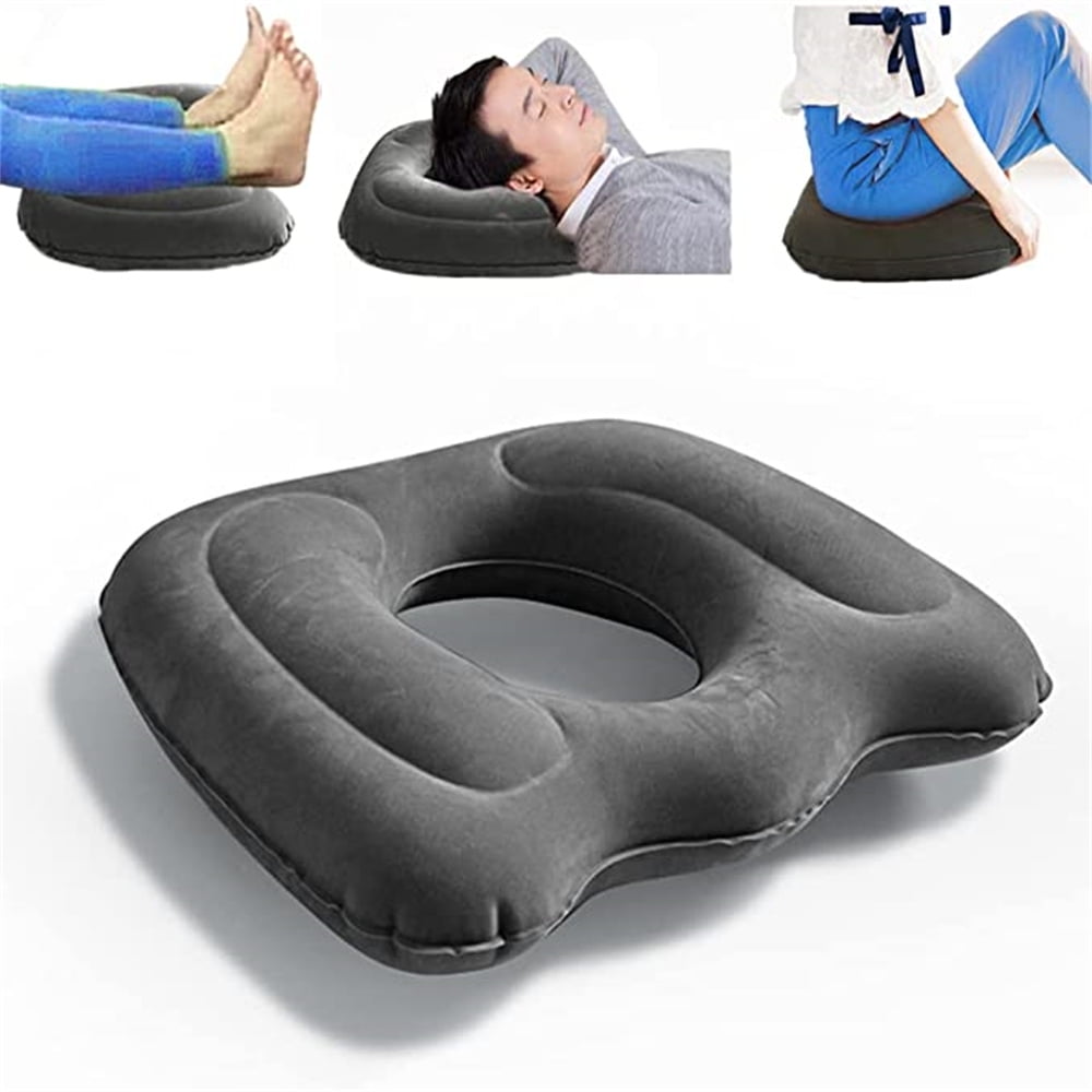 Leinuosen 1 Pc Inflatable Seat Cushion 18.1'' x 15.7'' x 4.7'' Portable Lift  Donut Pillow Height Adjustable Hemorrhoid Pillow for Tailbone Back Pain Bed  Sore Home Car Chair Wheelchair Sitting, Gray 