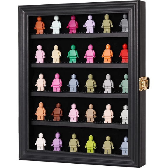 Minifigure Display Case - Miniature Action Figure Display Box - Wall Mount Figures Memorabilia Display Cabinet for with Uv Protected Anti Fade Clear for Small Objects Lockable.