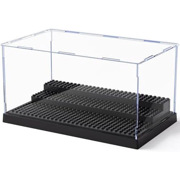 Minifigure Display Case for Action Figures Blocks, Clear Dustproof Acrylic Display Box Storage with 3 Movable Steps Gifts for Children,Black…