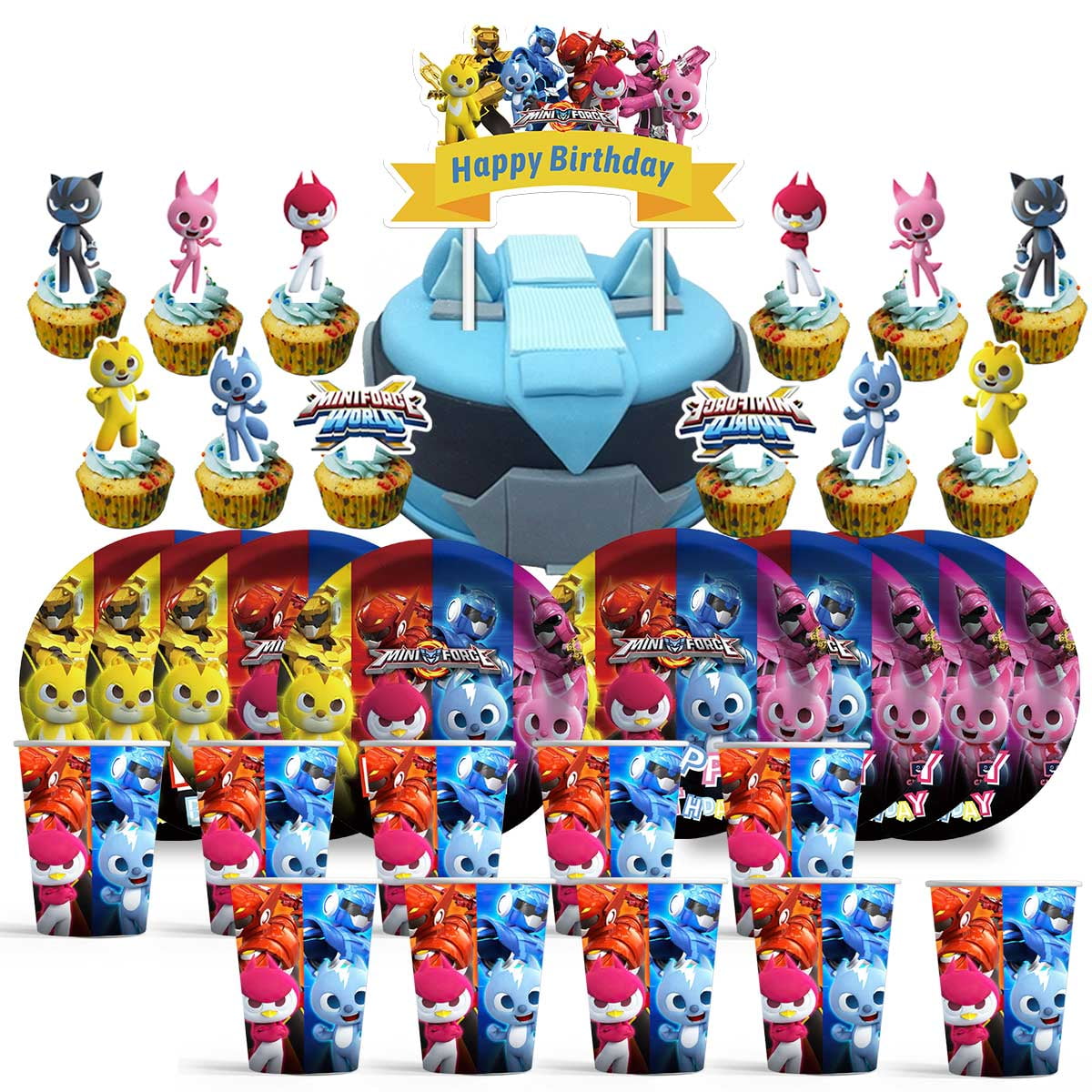Miniforce Birthday Cups Party Supplies Plates Decorations Cake Topper Decor