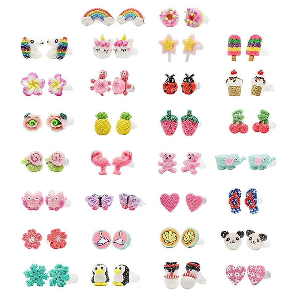 Minihope Hypoallergenic Plastic Post Earrings for Girls, Cute Multiple Animal Unicorn Donut Stud Earrings for Little Girls Kids, Made with Polymer