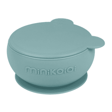 MinikOiOi Bowly - Aqua Green 100% Food Grade Silicone Bowls With Suction, Lid and High Holding Capacity, BPA Free - 6m+ Unisex - Infant