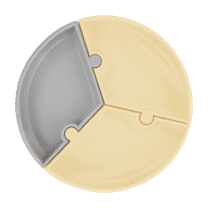 MinikOiOi Puzzle - Mellow Yellow / Powder Gray 100% Food Grade Silicone Unique Detachable 3 Piece Portion Plates With Suction and High Capacity, BPA Free - 6m+ Unisex - Infant, Does Not Bend Easily