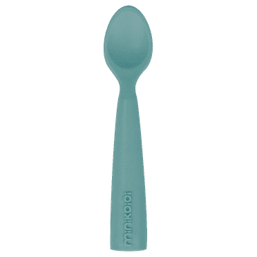 MinikOiOi Scooper - Aqua Green 100% Food Grade Silicone Scooper Toddler Spoon, Baby Training Spoon 6 Months +, BPA-Free, Gentle On Teething Gums, Supports Baby Led Weaning, Dishwasher Safe
