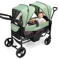 Minikid Baby Stroller Wagon for 2 Kid,Push Wagon Stroller with Canopy,Removable Dinner Plate, 5-Point Harness,Adjustable Handle Bar,Green