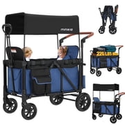 Minikid Baby Wagon Stroller for 2 Kids, Toddler Stroller with Canopy, 5-Point Harness, Adjustable Handlebars, Removable Seat, Blue