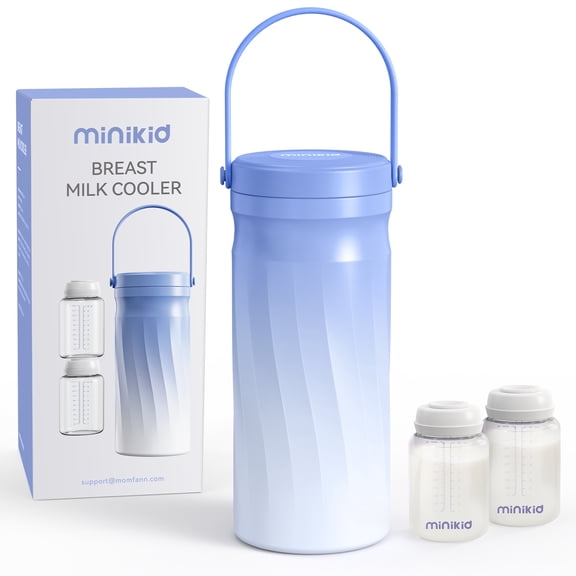 Minikid Portable Breast Milk Cooler,24H+ Extended Outdoor Cooling,20 OZ Travel Breastmilk Chiller with 2Pcs Baby Bottles for Breastmilk Storage,Blue-Purple