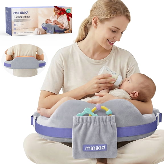 Vipuse Nursing Pillow for Breastfeeding,60D Firm Memory Foam, Ergonomic Design with Lumbar & Arm Support, Safety Fence, Adjustable,Safe and Comfortable Feeding