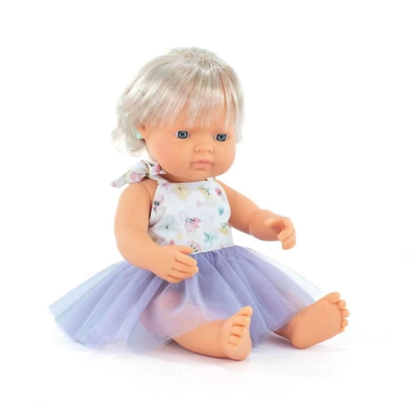 Miniland Baby Doll Caucasian Girl with Hearing implant 15 inches in Box. Made in Spain with Vanilla Scent. Anatomically Correct. My Friends & Me Collection