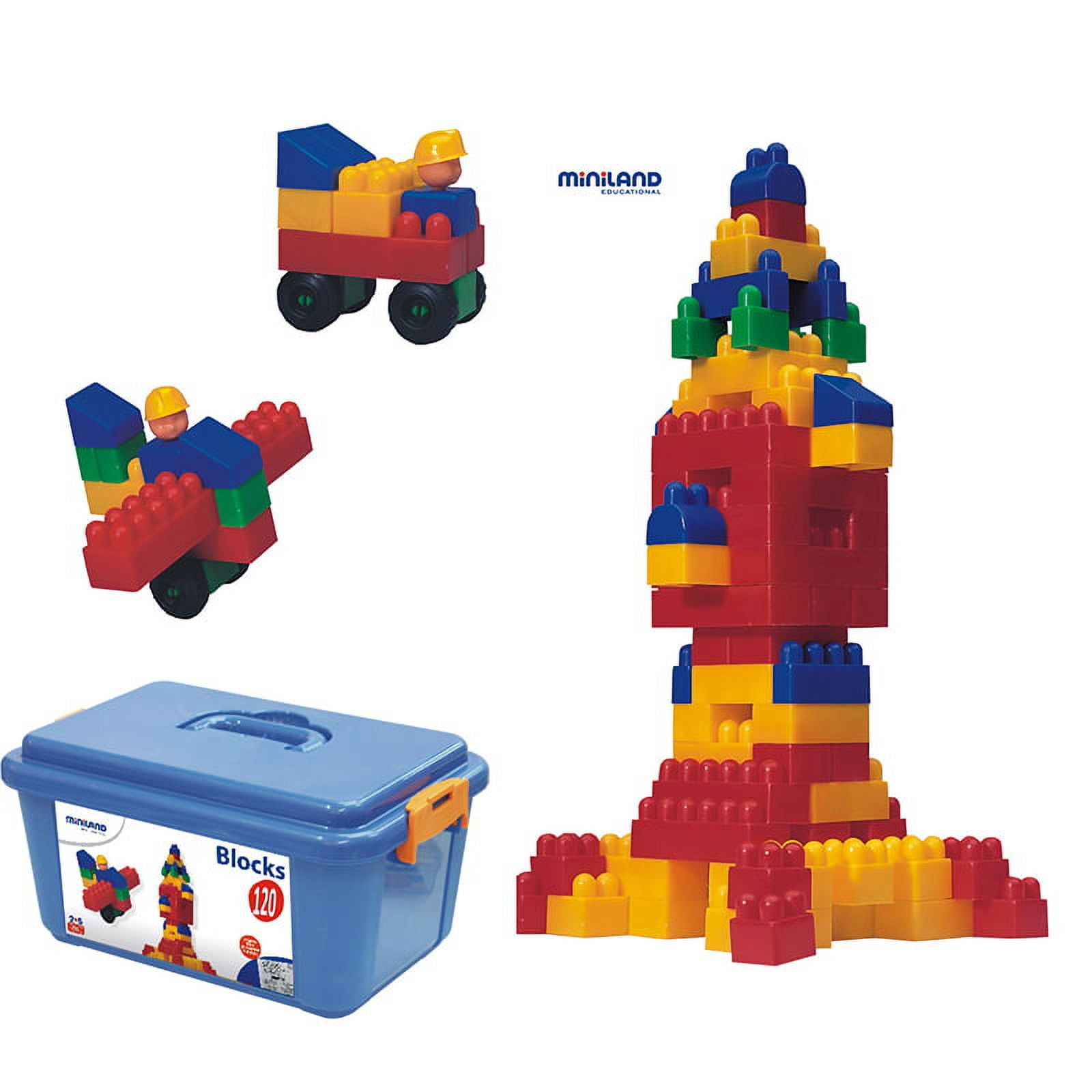 Miniland 120-Piece Colorful Plastic Interlocking Building Blocks Set
