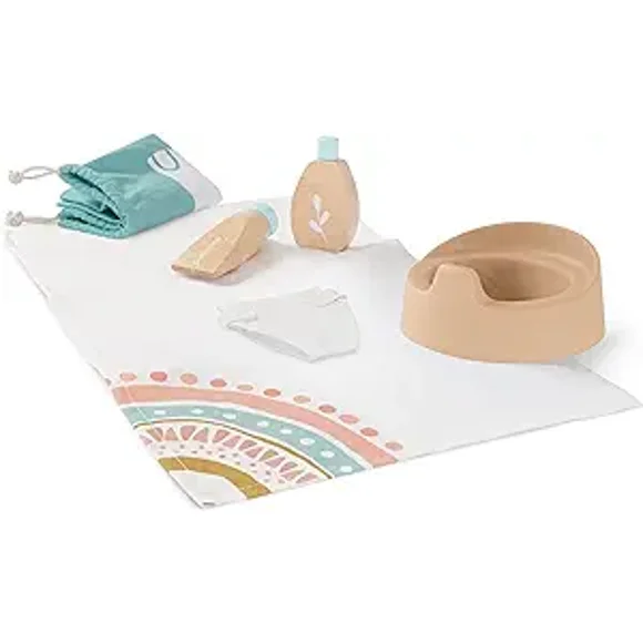 Miniland Doll Wooden Care Set. Quality accesory Set for Dolls plays made with ECO materials