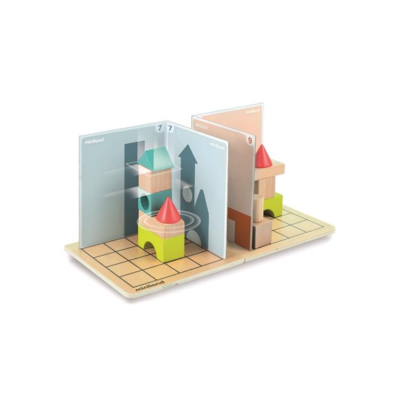 Miniland Educational Spatial Logic Game for Building 3D Figures from 2D Shadows, 12 Progressive Challenges, Ages 5 and Up | Shapes & Shadows