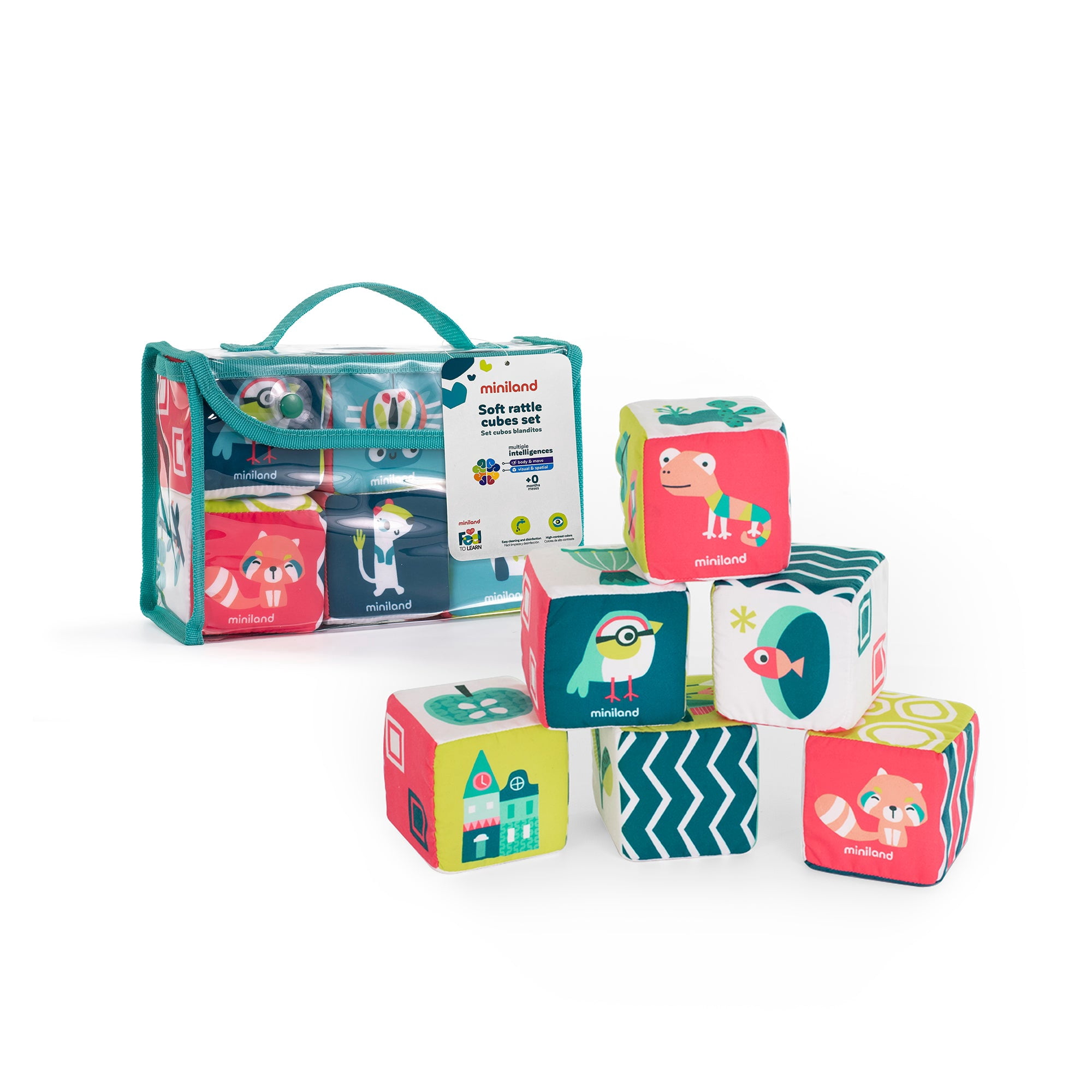 Miniland Feel To Learn Soft Rattle Cubes Set