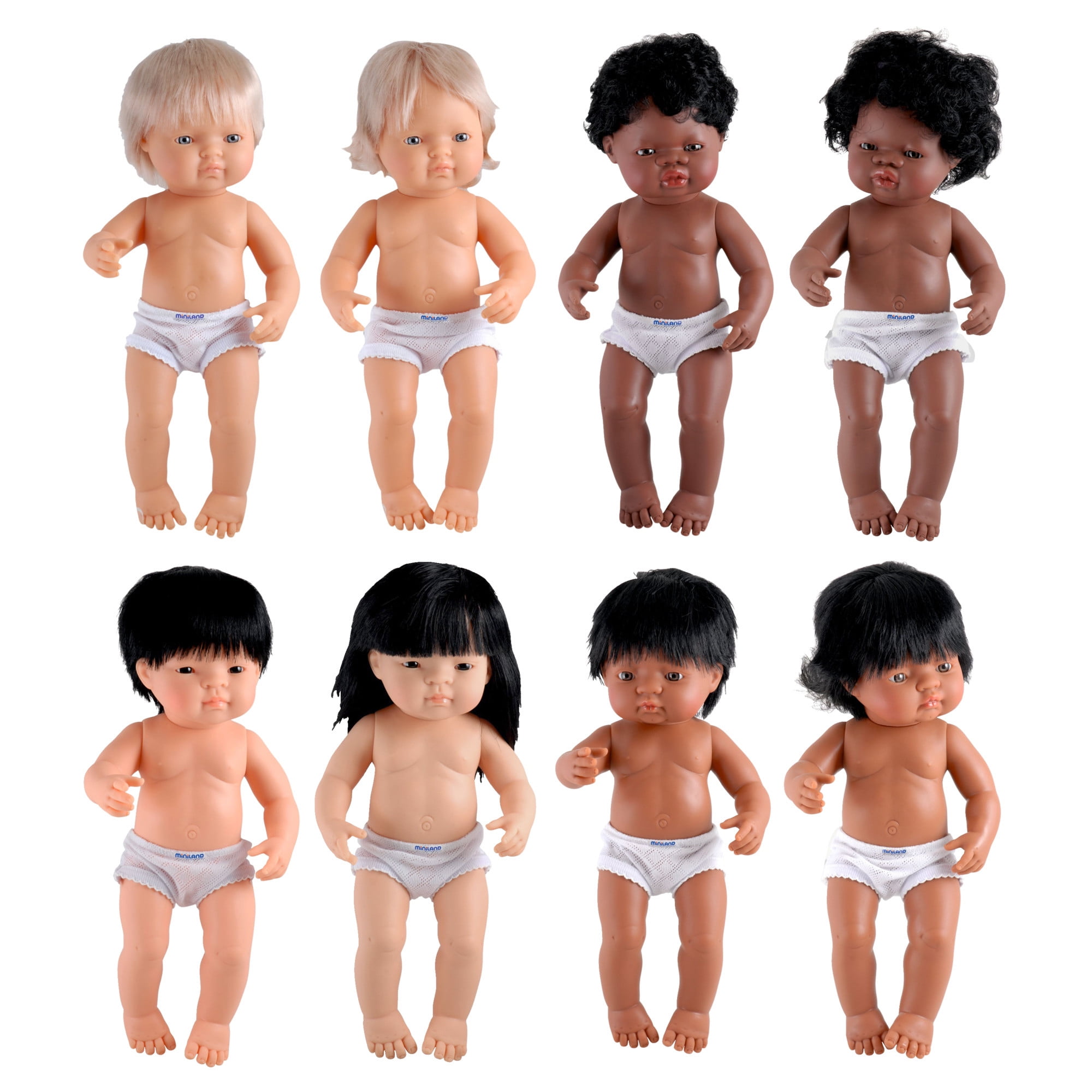 Miniland Multi-Ethnic Dolls, 15 Inches, Set of 8