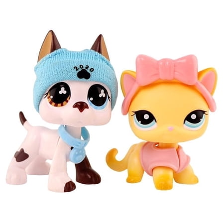 Minilpsshop 2 PCS Mini Cat Dog Little Pets Toys #339 #577 with Accessories,Ideal Gifts for Boys and Girls