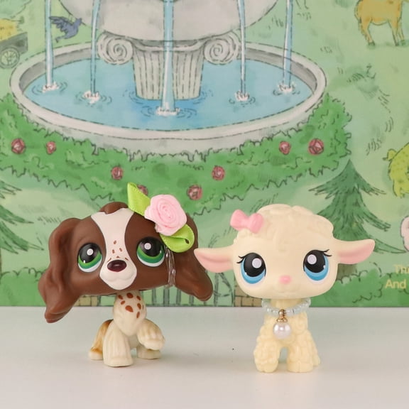 Minilpsshop 2pcs Little Figure Toys Lamb #186 Cocker Spaniel #156 Mini Cartoon Animal Pets with Accessories