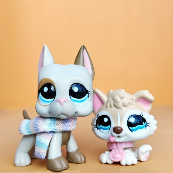 Minilpsshop 2pcs Little Pet Great Dane #1647 Baby Husky #1013 with Cute DIY Accessories