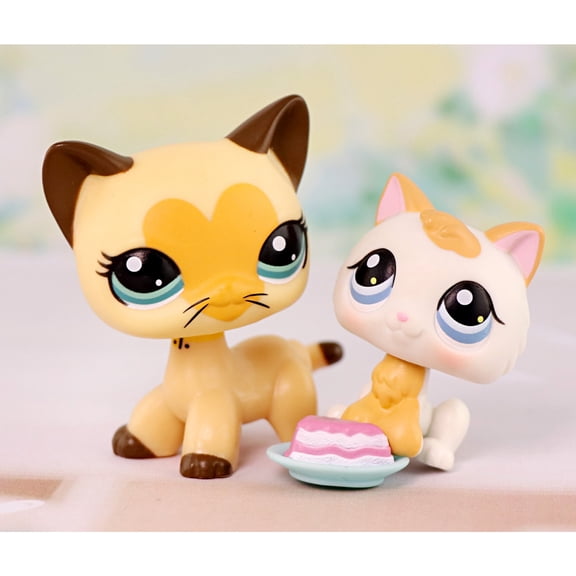 Minilpsshop 2pcs Little Pet Shorthair Cat #3573 Kitten #134 with Accessories,Collectible Mini Toy Figurines Set
