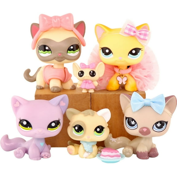 Minilpsshop 5PCS Mini Pet Toys Sets,Shorthair Cat Kitten with Necklace Bow Skirt Jacket Little Princess Accessories,Ideal Present for Halloween,Christmas,Birthday and More Festivel