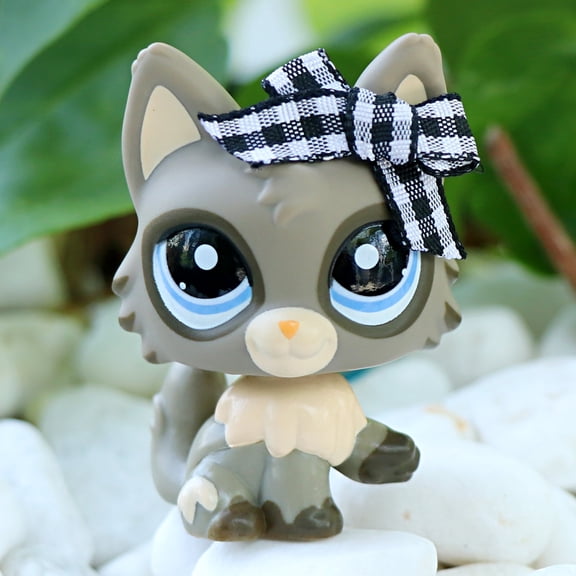 Minilpsshop Little Animal Pet Toy Figures Wolfcat #1953 with Bow Accessory