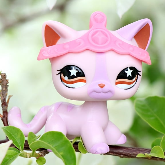 Minilpsshop Mini Pet Purple Shorthair Cat #933 with Crown Accessory,Star Eyes