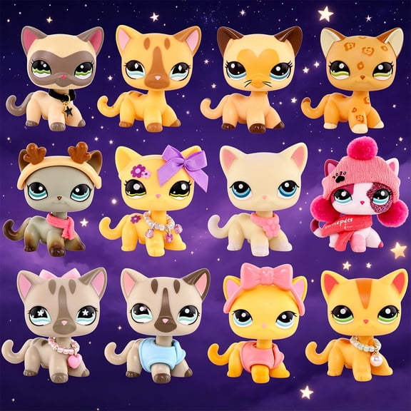 Minilpsshop Random 5 pcs Little Cat Pet Figure Toys Shorthair Cat #468 #391 #339 #2291 #886 #1962 #3577 and More