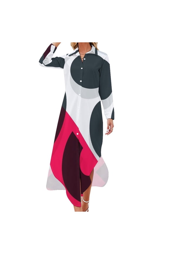 Minimal Abstract Art Pattern Geometric Long Sleeved Shirt Dress dress for women