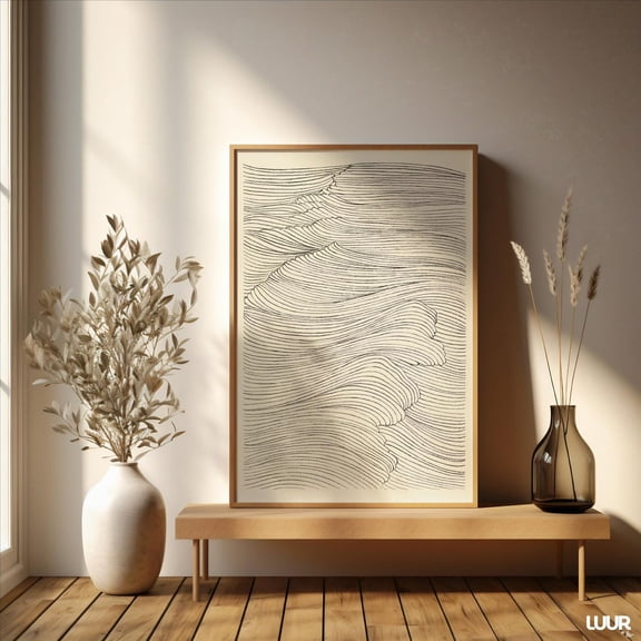 Minimal Abstract Line Art Wall Art Modern Neutral Decor, Stretched Canvas Size 12x18