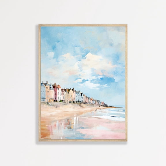 Minimal Beach Houses Wall Art Retro Coastal Town Poster