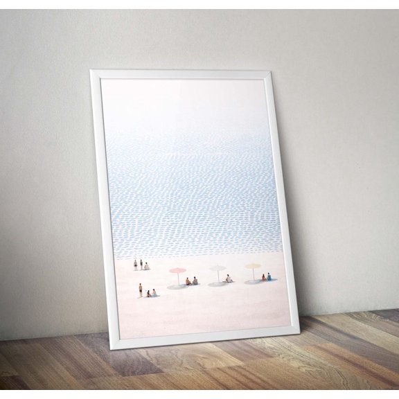 Minimal Beach Ocean Waves with People Modern Coastal Wall Art, Unframed Poster