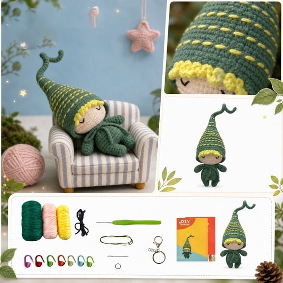 Minimal Beginner Crochet Kit for Forest Sprite- Complete DIY Animal Craft Set with Easy Peasy Yarn and Step-by-Step Video Tutorial.Gift Hobby for Adults