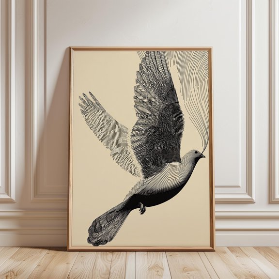 Minimal Bird Line Art Poster, Animal Wall Decor, Abstract Nature Illustration Print, Poster Only