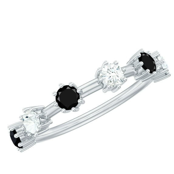 Rosec Jewels Real Black Onyx Half Eternity Ring - Black Onyx Diamond Ring - AAA Quality - Ready to Gift for Anniversary, 14K White Gold, US 11.50