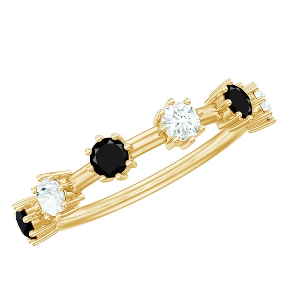 Rosec Jewels Real Black Onyx Half Eternity Ring - Black Onyx Diamond Ring - AAA Quality - Ready to Gift for Anniversary, 18K Yellow Gold, US 13.00