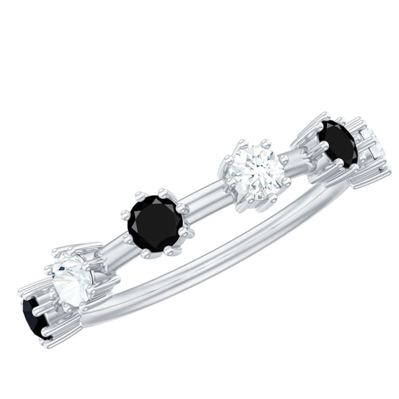 Rosec Jewels Real Black Onyx Half Eternity Ring - Black Onyx Diamond Ring - AAA Quality - Ready to Gift for Anniversary, 925 Sterling Silver, US 4.00