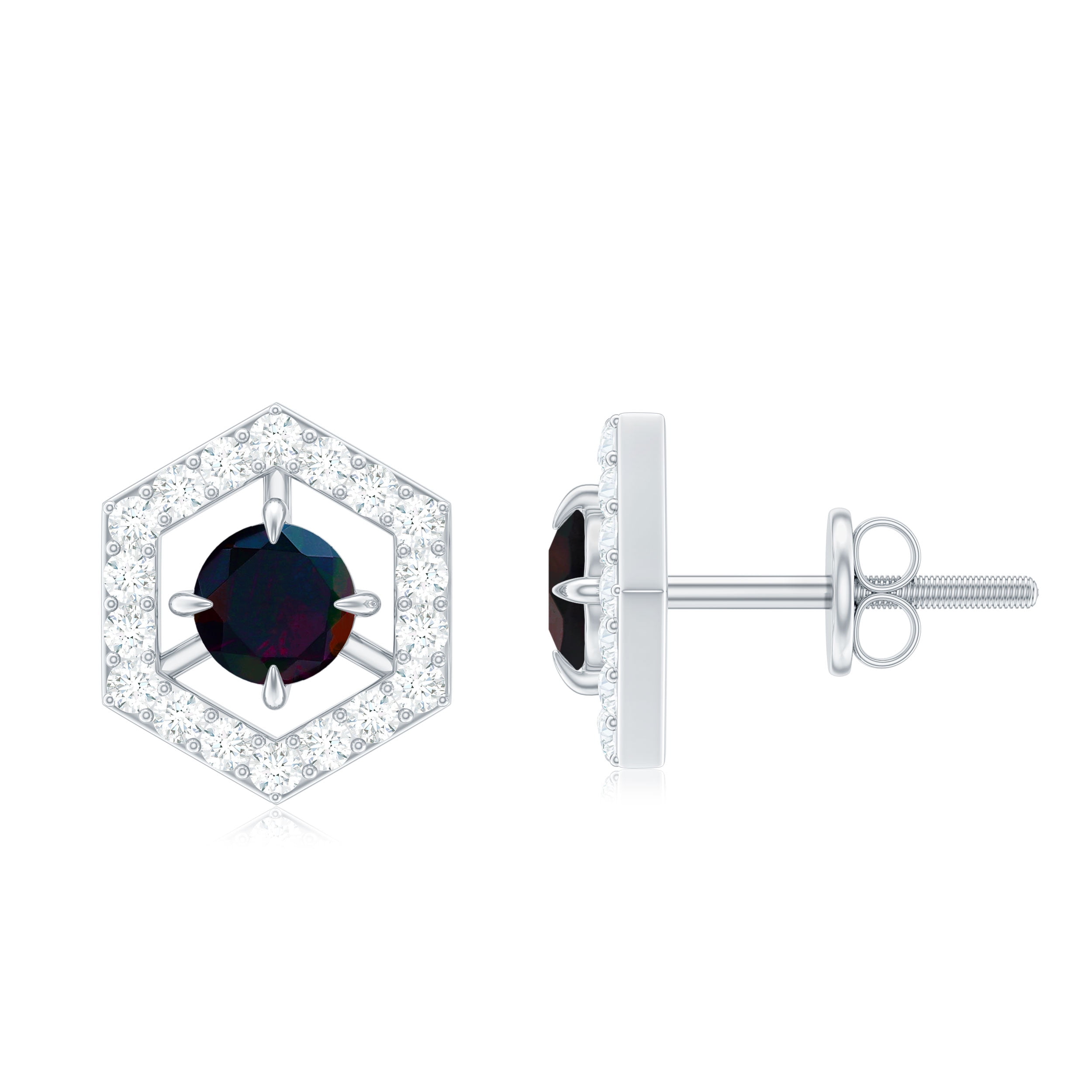 Minimal Black Opal Stud Earrings with Diamond for Women (AAA Quality ...