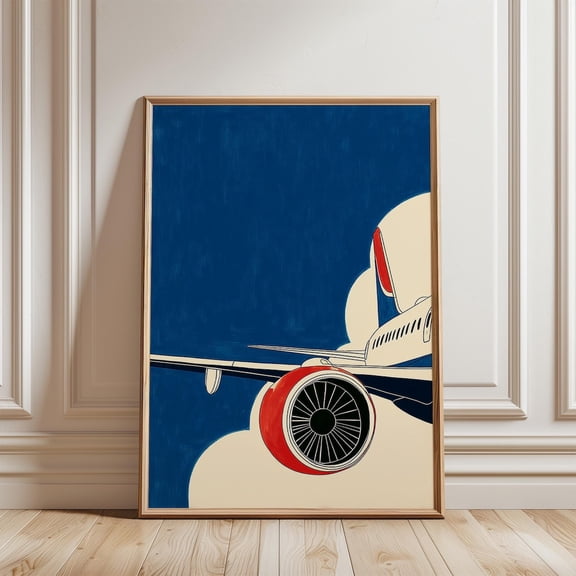 Minimal Blue Jet Engine Poster, Unframed Paper Poster 8x10in