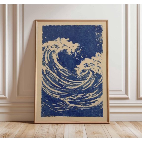 Minimal Blue Wave Poster, Unframed Paper Poster 8x10in