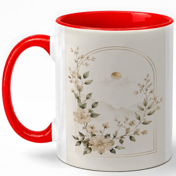 Minimal Botanical Arch 11oz Ceramic Mug, Neutral Floral Wall Art Coffee Cup