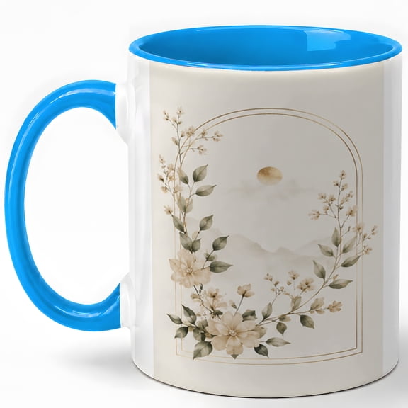 Minimal Botanical Arch 11oz Ceramic Mug, Neutral Floral Wall Art Coffee Cup