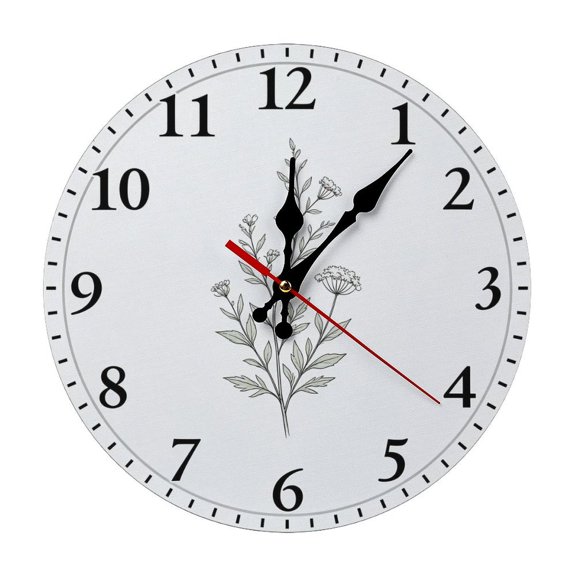 Minimal Botanical Leaf Clock Farmhouse Style Round Wood Wall Clock, Noiseless Design for Cafe & Classroom Decor