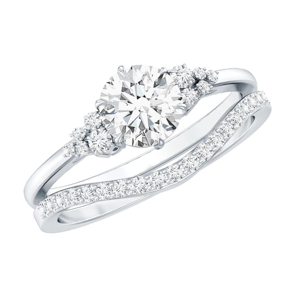 Rosec Jewels Certified Moissanite Wedding Ring Set of 2 - D-Vs1 Quality 1 Carat Engagement Ring with Enhancer, 18K White Gold, US 11.50