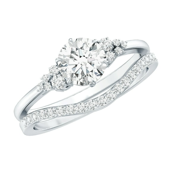 Rosec Jewels Certified Moissanite Wedding Ring Set of 2 - D-Vs1 Quality 1 Carat Engagement Ring with Enhancer, 925 Sterling Silver, US 4.00