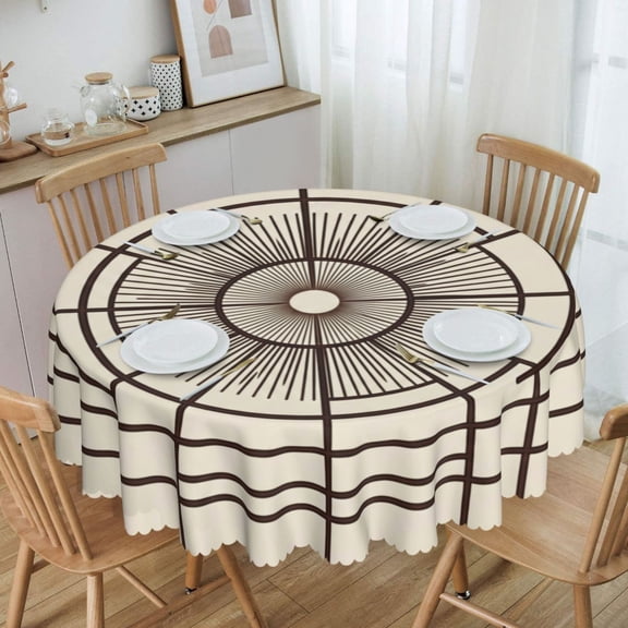 Minimal Burst Grid Radial Round Tablecloth Waterproof Oil-Proof Plastic Table Cloth Stain-Resistant Wipeable 60" for Camping, Dining, Indoor and Outdoor